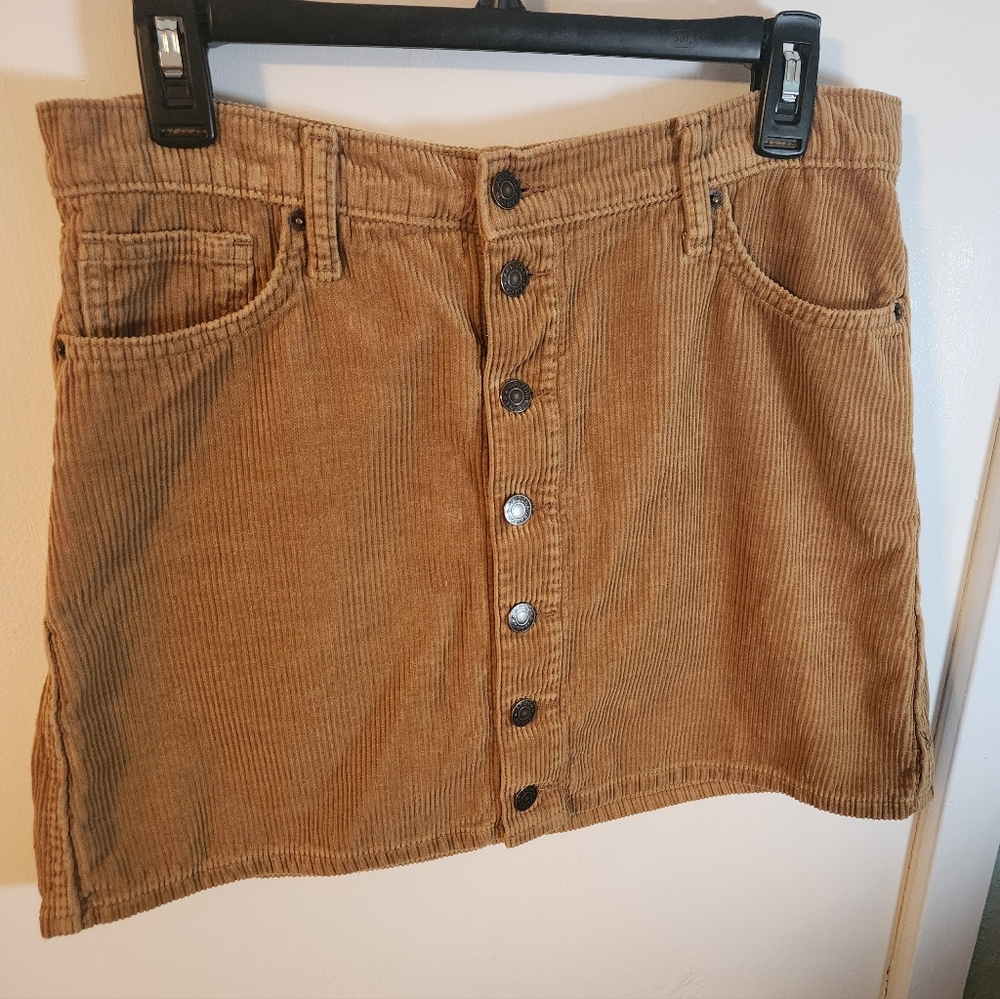 100% Cotton Corduroy Button-Front Tan Skirt Size 9